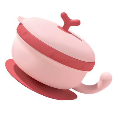 Hemoton Suction Bowl Insulated Stainless Steel Feeding Dish with Steam Release Easy to Clean Durable Removable Pink Tableware for Toddlers