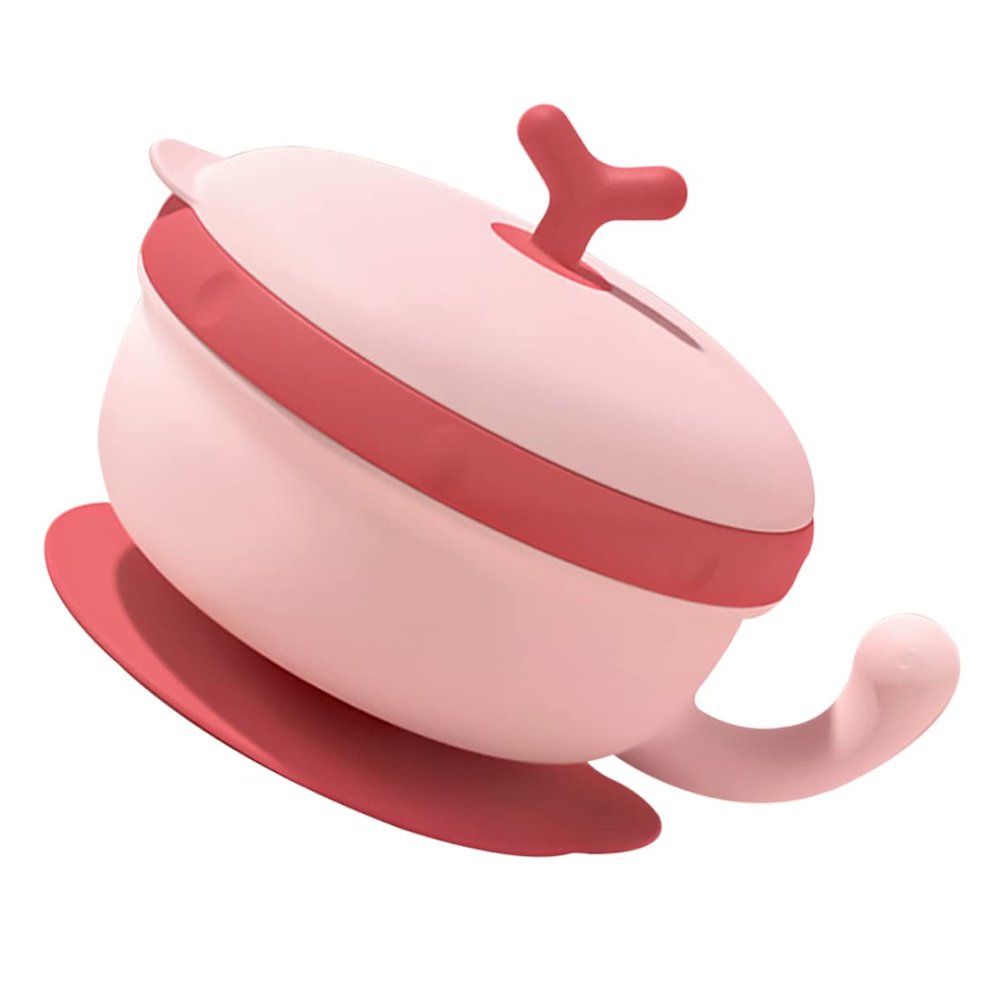 Hemoton Suction Bowl Insulated Stainless Steel Feeding Dish with Steam Release Easy to Clean Durable Removable Pink Tableware for Toddlers