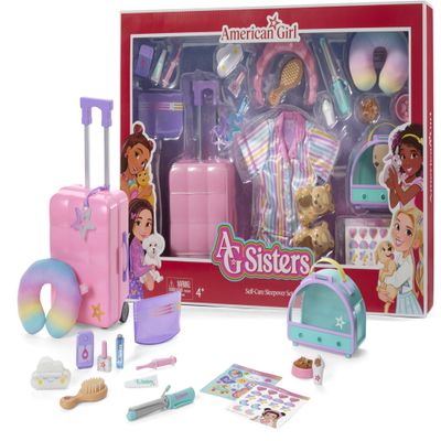 American Girl, AG Sisters Self-Care Sleepover Set, Doll Playset, for 14.5-inch Dolls, 22 pcs, for Ages 4+
