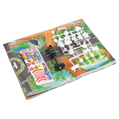 FELTECHELECTR 1set Miniature Traffic Road Sign Toys for Boys and Girls Traffic Signs and Dinosaur World Play Mat for Safe Learning and Fun Playtime