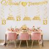 13th Birthday Decorations Banner Girls - 15 Pcs Gold Official Teenager Decorations Banner Hanging Swirls Cake Topper Sign For Girls Boys 13 Years Old Bday Party Supplies view 4