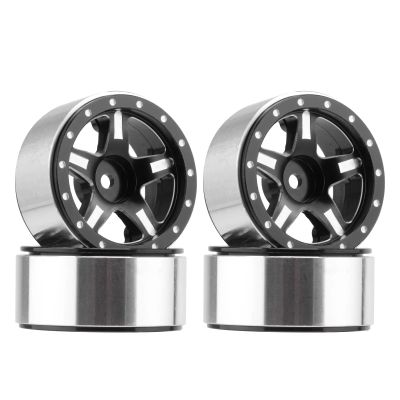 Rc Wheel Rim Tire for 1:18 1:24 4PCS Aluminium Upgrade Parts 1.3" Beadlock Wheel Rim Wheel Hub RC Crawler Car Replacement Accessories(Black,Type B)