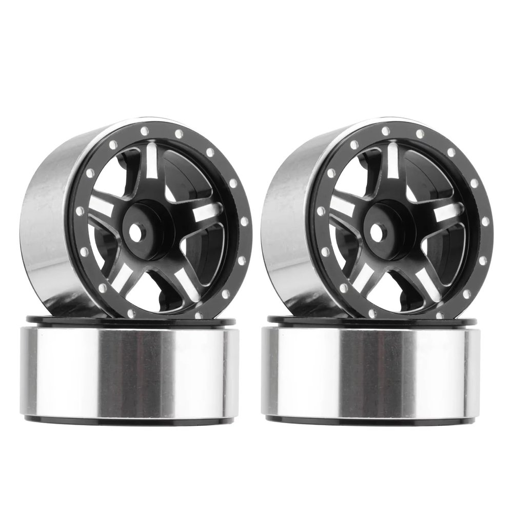 Rc Wheel Rim Tire for 1:18 1:24 4PCS Aluminium Upgrade Parts 1.3" Beadlock Wheel Rim Wheel Hub RC Crawler Car Replacement Accessories(Black,Type B)