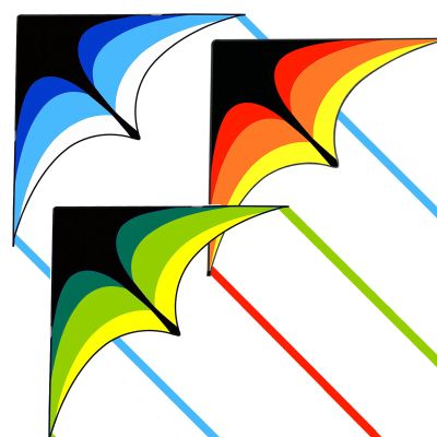 3 Pack Delta Kite Set for Adults and Kids, Single Line Beach Kites for Boys & Girls, Three Handle with String Included (Blue, Green & Orange)