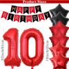 10th Birthday Decorations for Boys Red Black Happy 10th Birthday Banner Tenth Birthday Supplies 32inch Number 10 Balloons Fringe Curtain 10 Years Old Bday Party Supplies Kit for Him Her Girls (Red) view 2