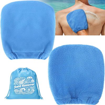 2 in 1 Sand Remover for Beach, 2Pcs Sand Wipe Off Mitts Bag Vacation Essentials for Kids Adults, Beach Day Accessories Must Haves for Women, Summer Family Needs Items Necessities