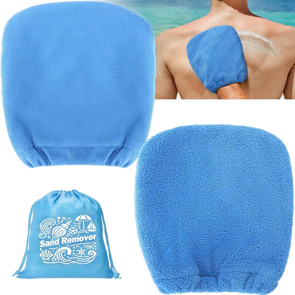 2 in 1 Sand Remover for Beach, 2Pcs Sand Wipe Off Mitts Bag Vacation Essentials for Kids Adults, Beach Day Accessories Must Haves for Women, Summer Family Needs Items Necessities