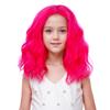 Edivd Kids Hot Pink Wig Child Rose Red Side Part Wig Girls Neon Pink Wavy Curly Wigs Heat Resistant Synthetic Wigs with Cap view 3