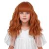 Edivd Child Ginger Orange Wig Kids Short Ginger Wig with Air Bangs Girls Dark Orange Wavy Curly Wigs Heat Resistant Synthetic Wigs with Cap view 1