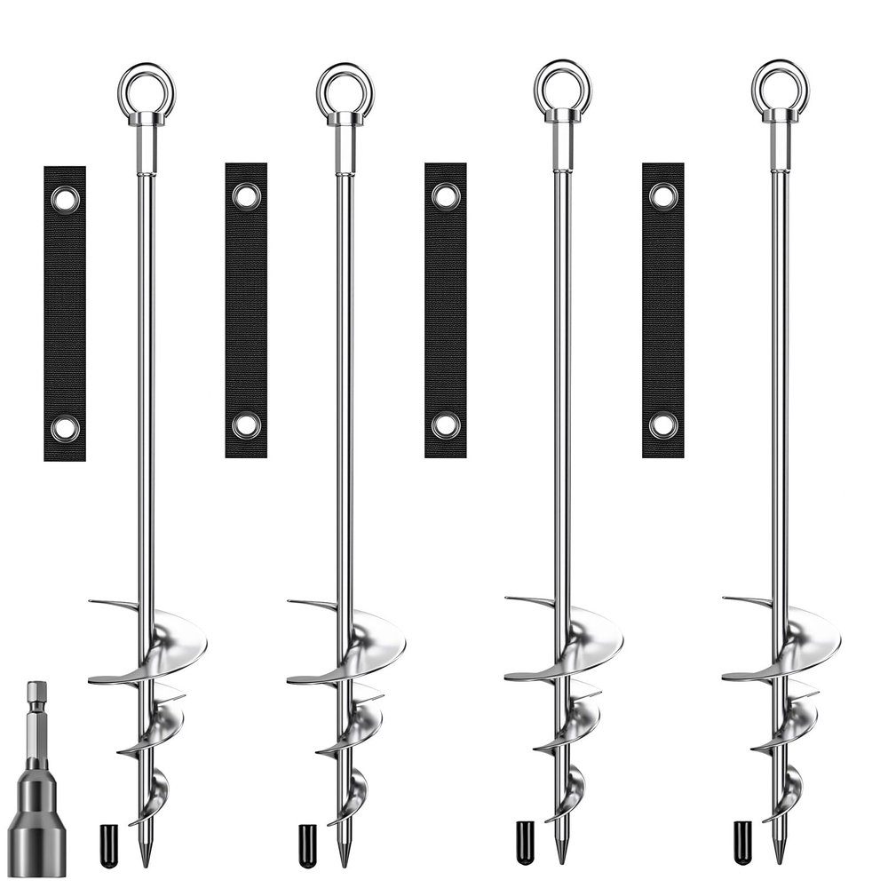 28'' Ground Anchors, Fully Welded Heavy Duty Ground Anchor Screw in Swing Set Anchors Chrome Plating Anti Rust Trampoline Anchor with Straps for Dogs, Trampoline Stakes Resistant High Wind