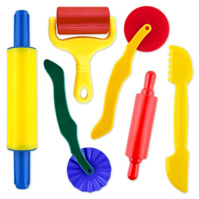 Clay and Dough Tools 6 Pieces Basic Dough Tool Set for Kids, Variety of Rolling Pins, Rollers, Cutters