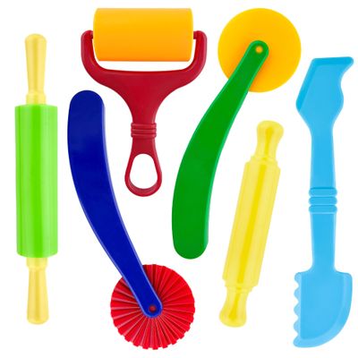 Clay and Dough Tools 6 Pieces Basic Dough Tool Set for Kids, Variety of Rolling Pins, Rollers, Cutters