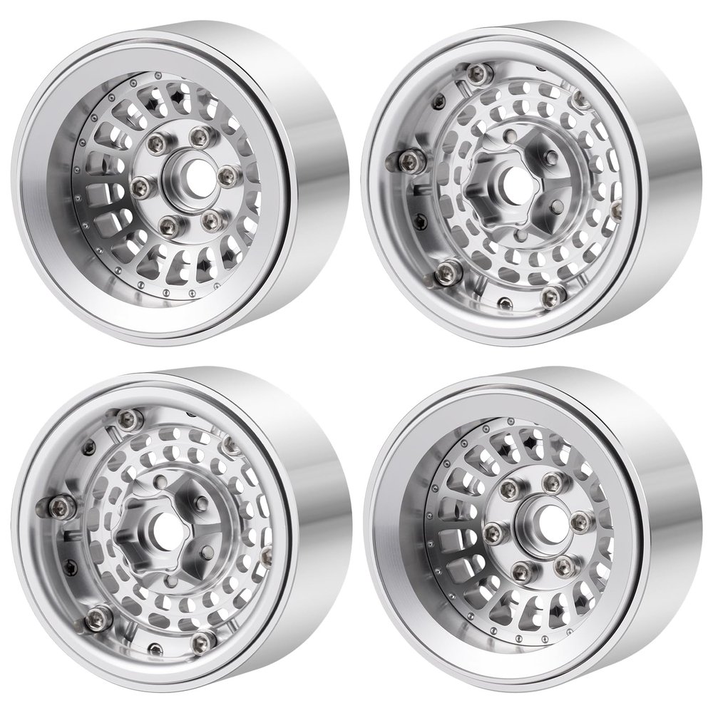 RCHUBAM 1.9in Beadlock Wheel Rims 56 * 30MM 4PCS Aluminum Wheels Compatible with Axial SCX10 TRX4 TRX6 Redcat Gen7 8 1/10 Scale RC Crawler Car Upgrades (Silver)