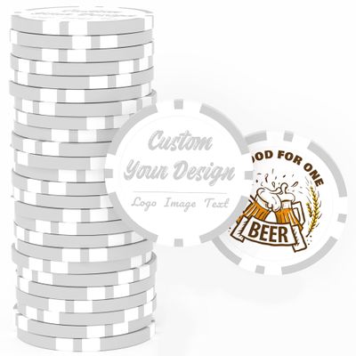50 Custom Clay Poker Chips, 40mm Personalized Poker Chips with Your Logo, Image or Text, Heavy 11.5 Grams Casino Sized Clay Drink Chips for Bar, Party, Business Card, Golf Club or Events (Gray)