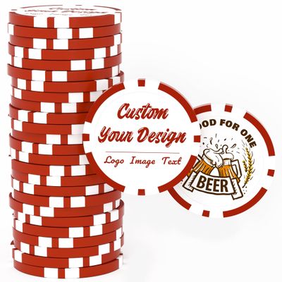 50 Custom Clay Poker Chips, 40mm Personalized Poker Chips with Your Logo, Image or Text, Heavy 11.5 Grams Casino Sized Clay Drink Chips for Bar, Party, Business Card, Golf Club or Events (Red)