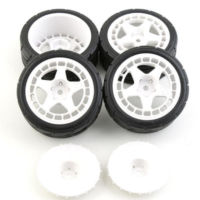 1/10 RC Rally Racing Wheel Rim 26mm Rubber Tire Compatible with Various Models TT02 XV01 i(White)