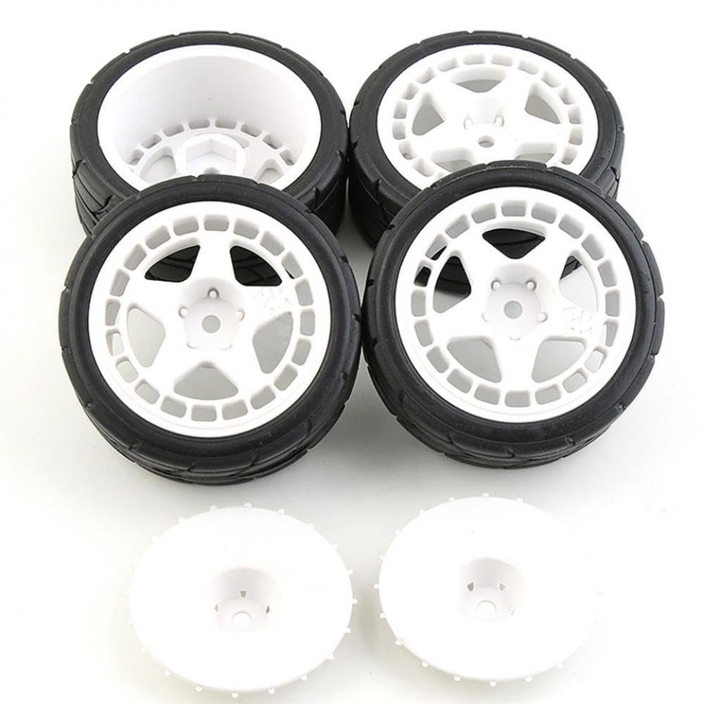 1/10 RC Rally Racing Wheel Rim 26mm Rubber Tire Compatible with Various Models TT02 XV01 i(White)