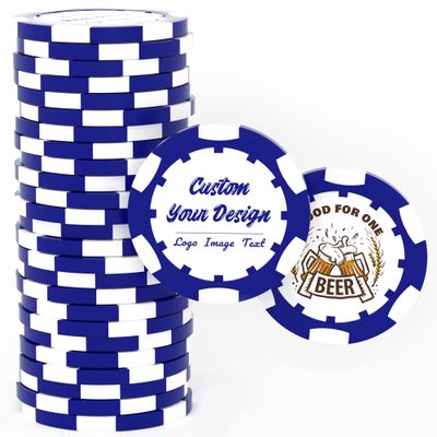 50 Custom Clay Poker Chips, 40mm Heavy 11.5 Grams Casino Sized Personalized Poker Chips with Logo, Image or Text, Customized Drink Tokens for Bar, Party, Business Card, Golf Club or Events (Blue)