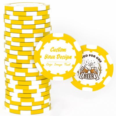 50 Custom Clay Poker Chips, 40mm Heavy 11.5 Grams Casino Sized Personalized Poker Chips with Logo, Image or Text, Customized Drink Tokens for Bar, Party, Business Card, Golf Club or Events (Yellow)