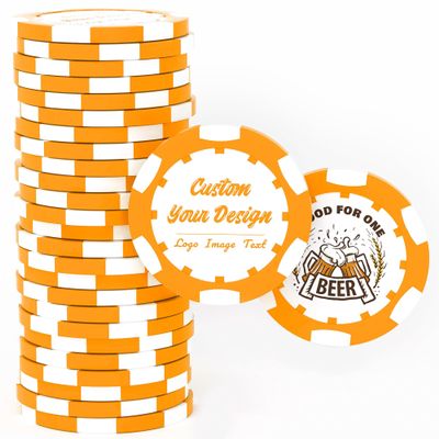 50 Custom Clay Poker Chips, 40mm Heavy 11.5 Grams Casino Sized Personalized Poker Chips with Logo, Image or Text, Customized Drink Tokens for Bar, Party, Business Card, Golf Club or Events (Orange)