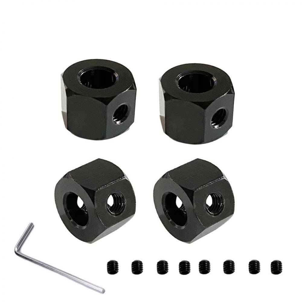 GFEJVDBI 4PCS Metal Wheel Hub Hex Adapter 5mm to 12mm for Various RC Cars Compatible with D12 C14 C24 B14 B16 MN D91 Upgrade Parts(Black)