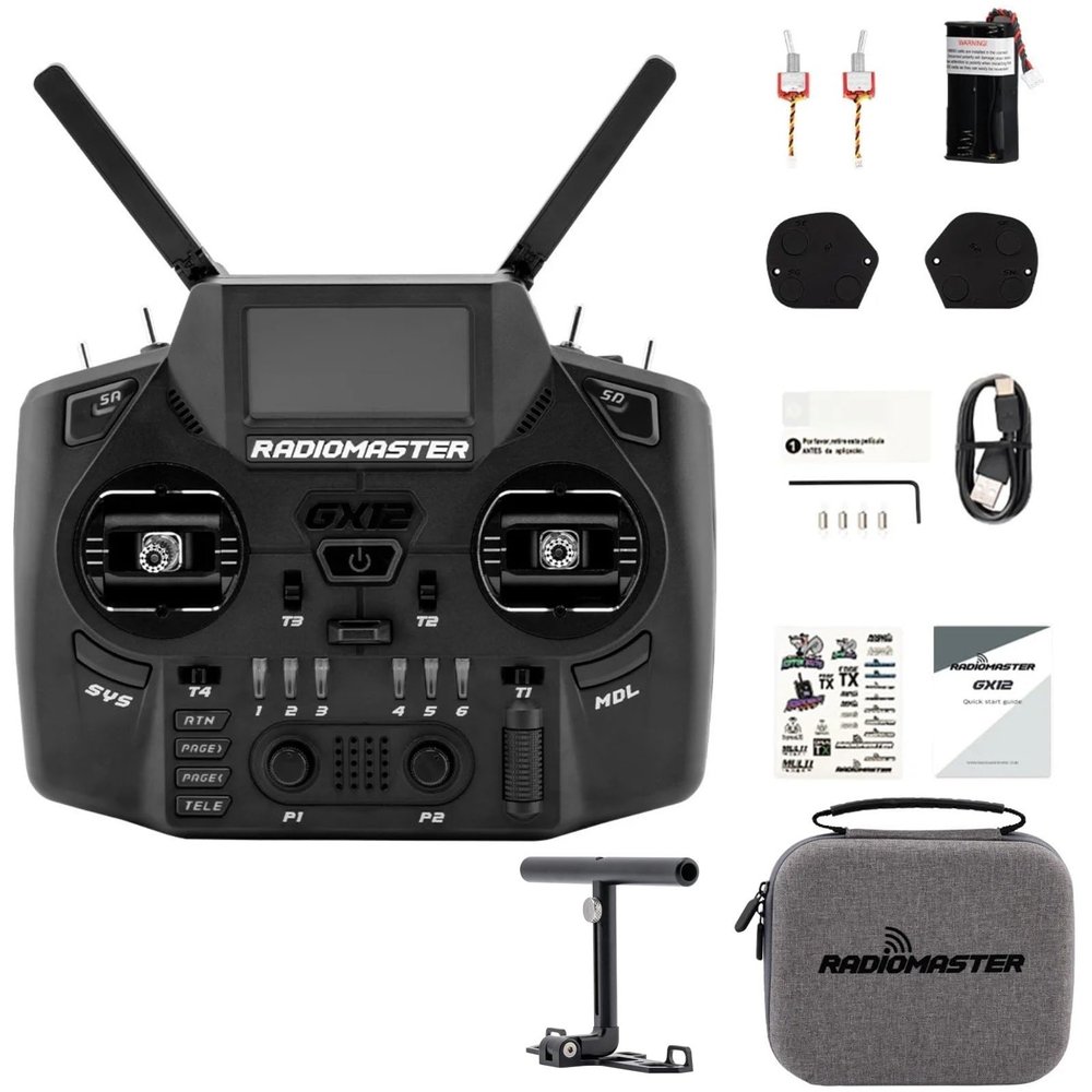 HTLNUZD Radiomaster GX12 ExpressLRS Dual-Band Gemini Xross Band Radio Controller with 3D Digital Hall Gimbal 2.4GHz/915MHz for FPV Drones RC Aircraft (GX12 M2-Multi-Stand)