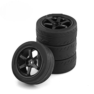 1/10 Scale RC Rally Tires and Plastic Wheels Compatible with Touring Cars TT01 TT02 XV01 TA06 i PTG2(4pcs Black)
