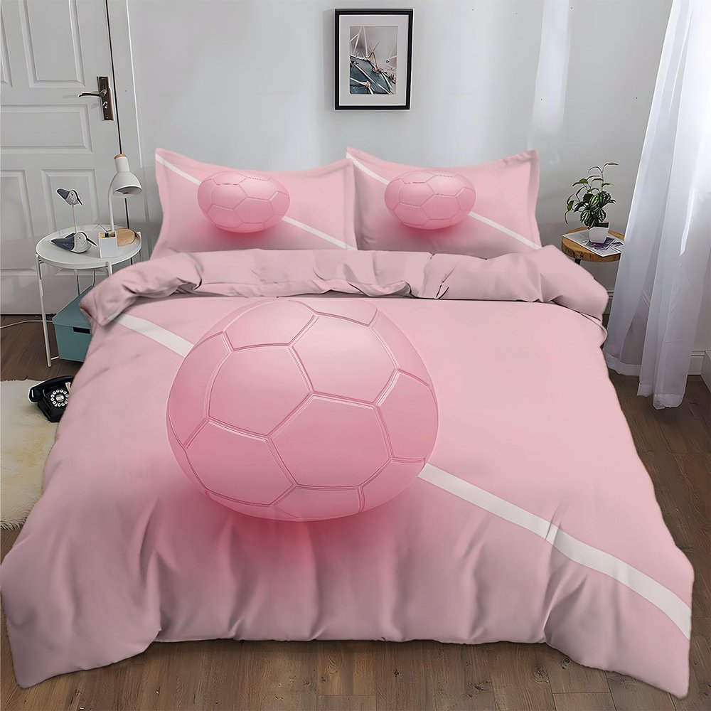 100% Microfiber Kids Bedding Peach Comforter Cover Toddler, 3D Pink Football Bedding Set for Teens Adults Room Decor, Reversible Duvet Cover