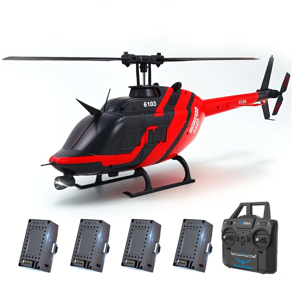 C138 1/33 Scale 206 Bell RC Helicopter for Adults - Optical Flow Positioning, 2.4G 6CH, 6-Axis Gyro, Altitude Hold, Heli Single Rotor, 10-12min Flight, Easy Control for Beginners (4 Batteries)