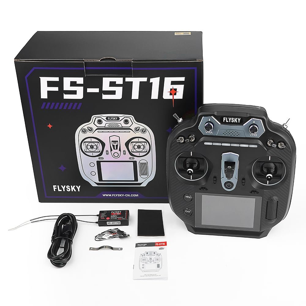 MLRPGO Flysky FS-ST16 16CH 2.4GHz ANT Protocol Remote Control Transmitter with FS-SR8 Receiver for RC Car Boat Airplanes (Double Return Throttle)