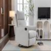 038 Cotton Linen Fabric Swivel Rocking Chair Glider Rocker Recliner Nursery Chair with Adjustable Back and Footrest for Living Room Indoor,Light Gray view 2