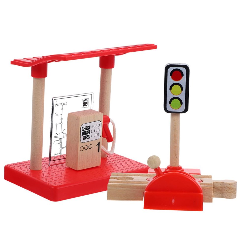 Veemoon 2 Pack Boys and Girls' Railway Station Accessories DIY Gas Station Model Kit Road Block Toy Develop Creativity Skills