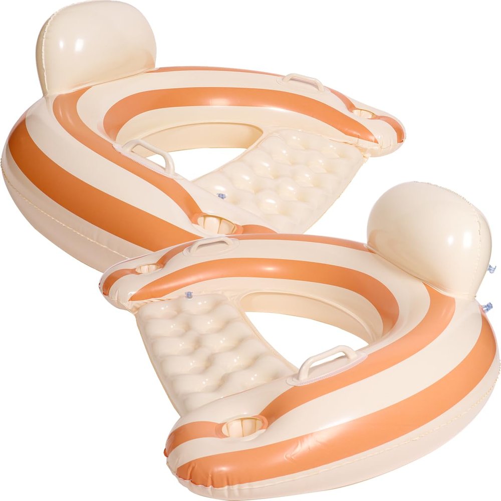 2PCS Pool Swim Ring Inflatable Pool Floats Water Fun Large Adult Swimming Pool Float for Beach Lake Summer Holiday Beach Party (U-Orange Lollipop Striped,2)