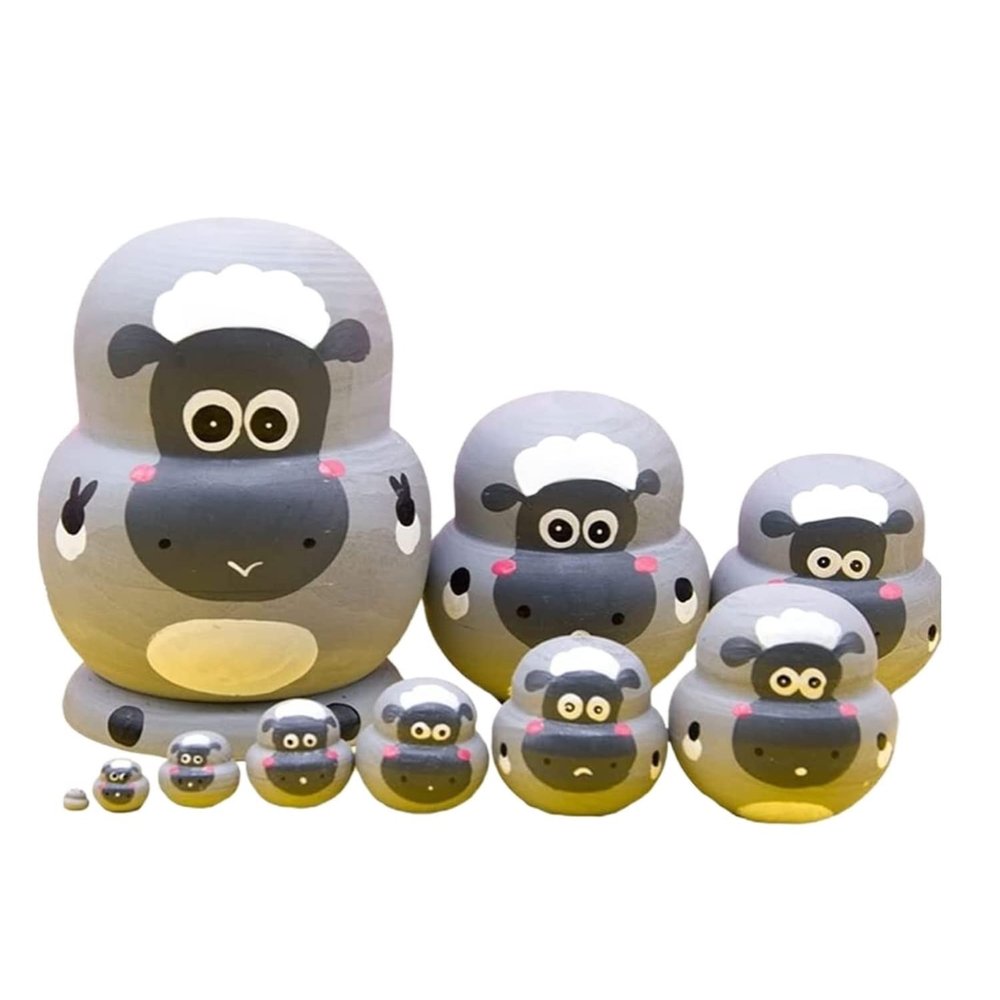 PXIWDAN Nesting Doll Sheep Animal Nesting Dolls Wooden Stacking Handmade FigurinesMatryoshka Nesting Dolls Lamb Stacking Doll