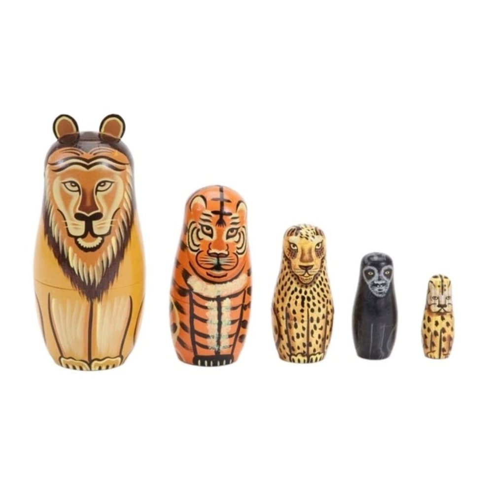 PXIWDAN Nesting Doll 5 Pieces Set Nesting Dolls Matryoshka Hand Painted Lion Animal Wooden Nesting Dolls Matryoshka Toy Stacking Doll