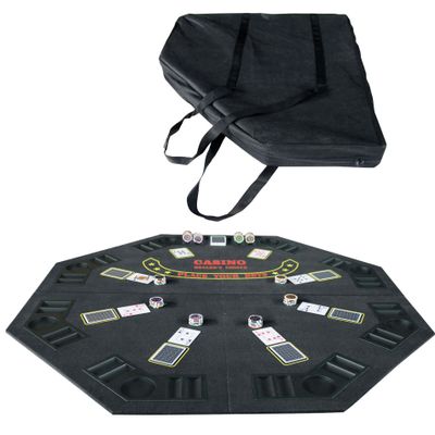 48" Folding Poker Tabletop for 8 Player Texas Holdem Octagon Casino Game Portable Layout Mat Black