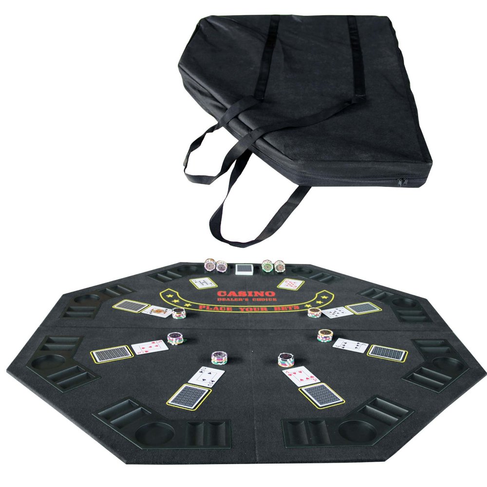 48" Folding Poker Tabletop for 8 Player Texas Holdem Octagon Casino Game Portable Layout Mat Black