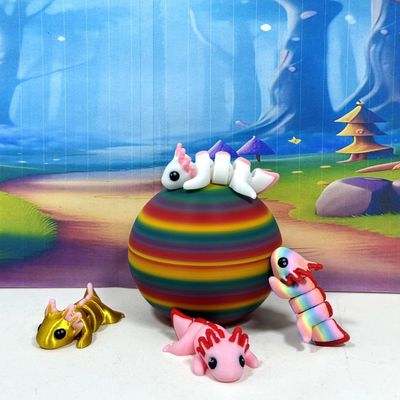 4pcs 3D Printed Articulated Mini Axolotl with Egg, Fidget Mini Axolotl Fidget Toy, Executive Desk Toy, Home Decor MA001-RBW-1