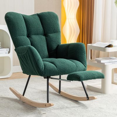 053 Teddy Fabric Rocking Chair with Adjustable Footrest,Green