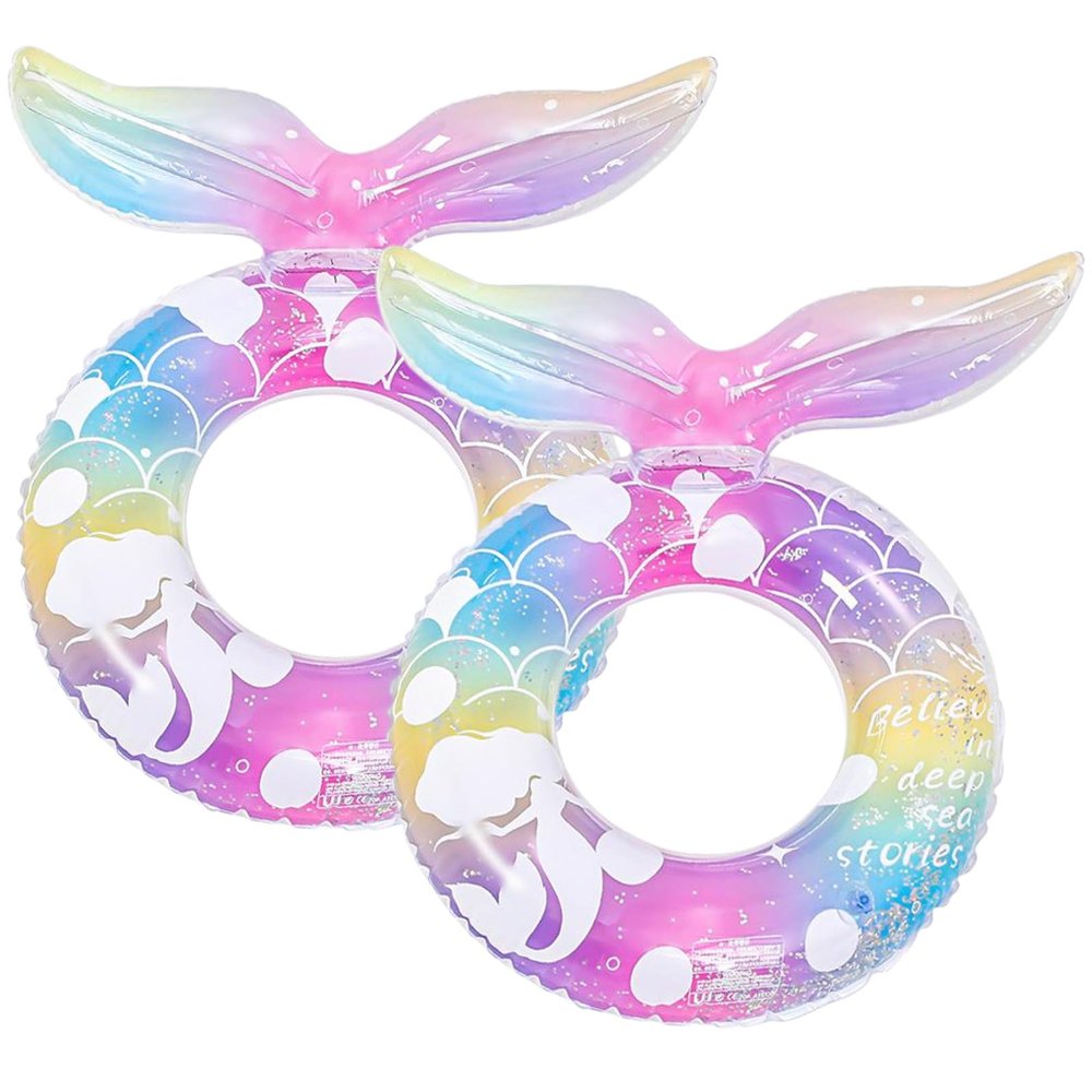 2pcs Pool Floats Mermaid Pool Tubes with Tail,Inflatable Swimming Ring, Cute Pool Float Tube Decorations Swim Tubes Outdoor Pool Beach Water Floats Party Supplies Floaties (Pool Ring with Tail)