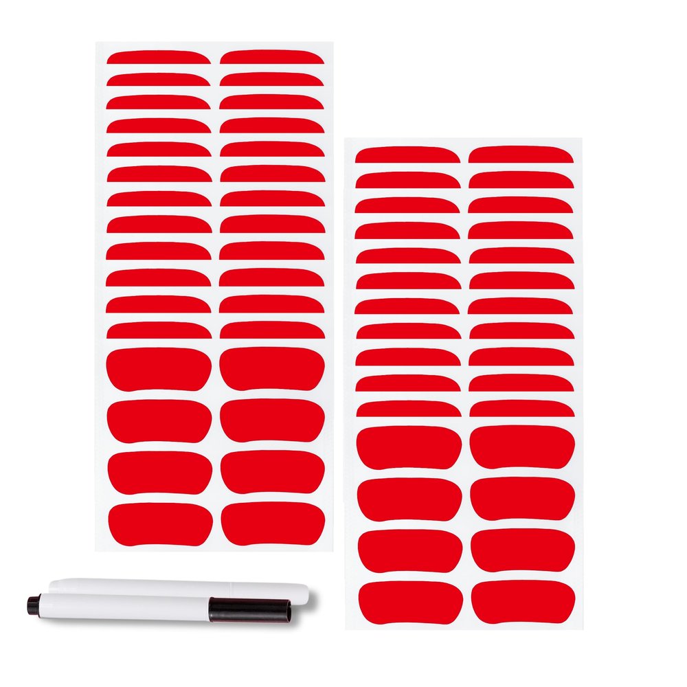 100 Pairs Sports Eye Black Stickers Set for Baseball, Softball, Football, Lacrosse Fans - Breathable Eye Stickers with 2 Pencils for Party Game Day Sports Supplies (Red)