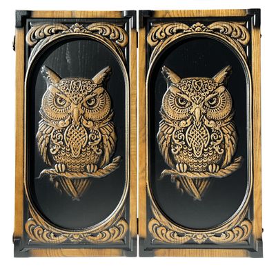 3D Premium WOODEN BACKGAMMON Set Handcrafted Handmade Game New Board 48cm (19), Carved, OWL