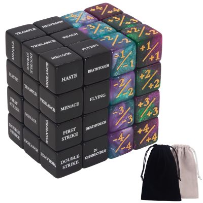48 Pieces MTG Dice Abilities Keywords Counters Dice Set - Magic The Gathering Counters Bulk Creature Stats Abilities Tokens with 2 Dice Bags for MTG TCG Card Games Accessories