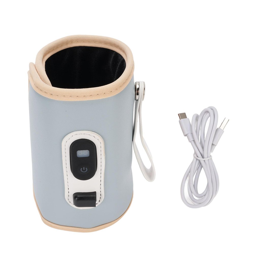 21 Levels Baby Bottle Warmer USB Powered LED Display Portable Insulation Cover for Outdoor Travel PU Leather Plush Knitted Cotton and Silicone Various Sizes of Bottles (Blue)