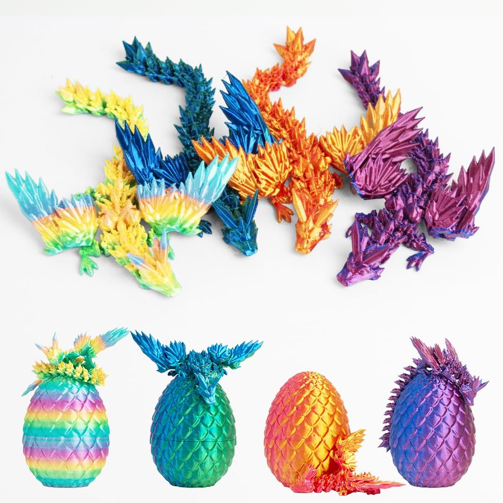 AUMEILLER 4Pcs 3D Printed Dragon,Mystery Crystal Dragon Egg, Dinosaur in Eggs,Christmas Stocking Stuffers for Kids