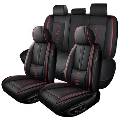 QUFEI Full Set Seat Covers for GMC Canyon 2004-2024 2026,Leather Car Seat Cover,Soft Seat Cushion Covers with Airbag,Waterproof Automobile Seat Protectors for Canyon(Black Red,Standard)