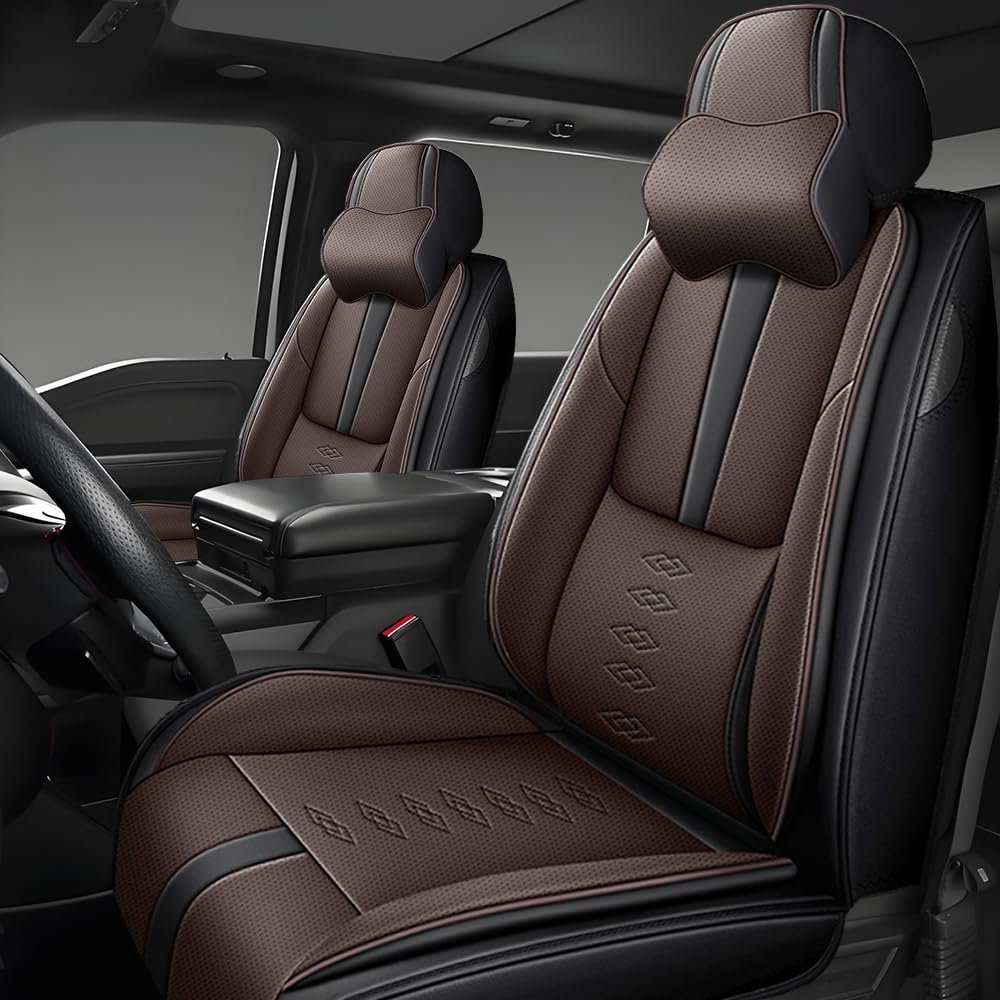 QUFEI Front Seat Covers for Chevrolet Equinox EV 2024 2025,Leather Car Seat Cover,Soft Seat Cushion Covers with Airbag,Waterproof Automobile Seat Protectors for Equinox EV(Black Coffee,Deluxe)