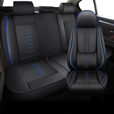 5PCS Car Seat Covers for Volkswagen Tiguan 2009-2024 Waterproof Seat Covers with Lumbar Support Nappa Leather Anti-Slip Car Seat Cover for Volkswagen TiguanBlack&Blue-Standard