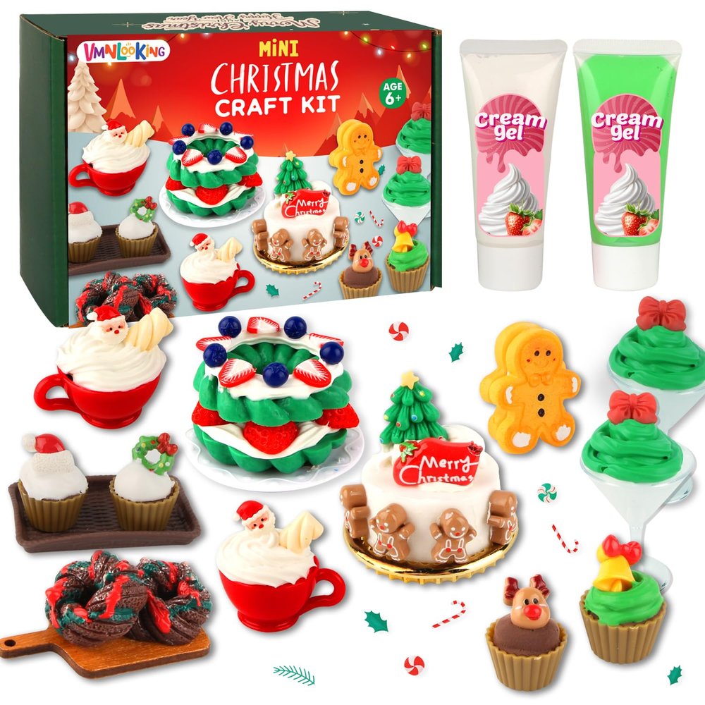 Christmas Mini Food Craft Kits, Making Miniature Food and Mini Dessert Cup Craft Set, DIY Replica Food Fun for Kids Age 6+, NOT Edible (Christmas)