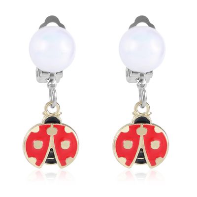 Ladybug Pearl Earrings for Kids, Clip On Pearl Ladybird Ear Earrings Girls Baby Toddler Jewelry Perfect Decorations and Gifts for Daily Wear Halloween Carnival Role Play No Piercing Required